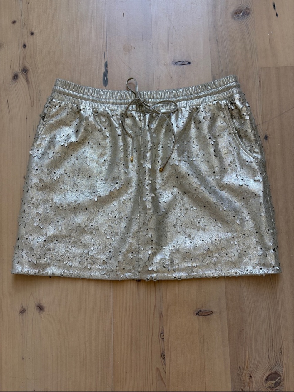 Anthropologie / Liefsdottir 100% Genuine Leather Gold Floral Metallic Skirt - 8
